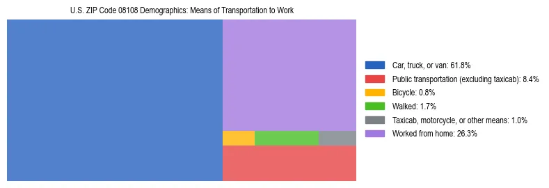 Treemap showing means of transportation to work distribution in US ZIP Code 08108.