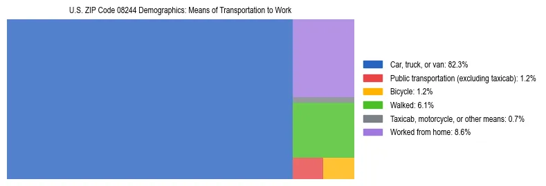 Treemap showing means of transportation to work distribution in US ZIP Code 08244.