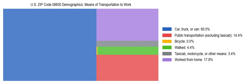 Treemap showing means of transportation to work distribution in US ZIP Code 08830.