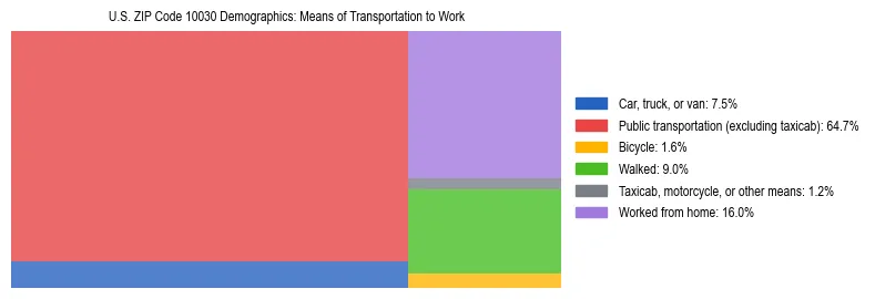 Treemap showing means of transportation to work distribution in US ZIP Code 10030.