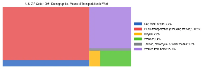 Treemap showing means of transportation to work distribution in US ZIP Code 10031.