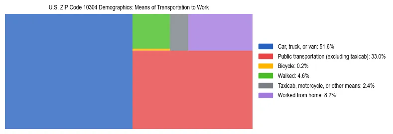 Treemap showing means of transportation to work distribution in US ZIP Code 10304.