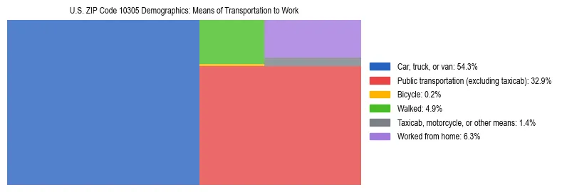 Treemap showing means of transportation to work distribution in US ZIP Code 10305.