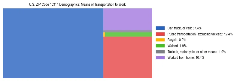 Treemap showing means of transportation to work distribution in US ZIP Code 10314.