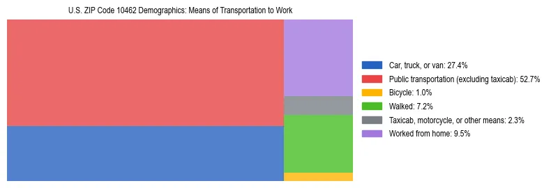 Treemap showing means of transportation to work distribution in US ZIP Code 10462.