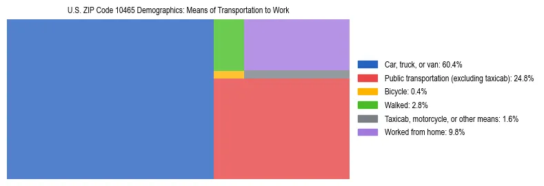 Treemap showing means of transportation to work distribution in US ZIP Code 10465.