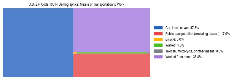 Treemap showing means of transportation to work distribution in US ZIP Code 10514.