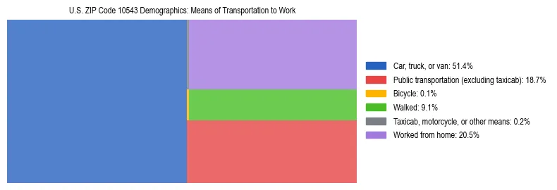 Treemap showing means of transportation to work distribution in US ZIP Code 10543.