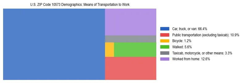 Treemap showing means of transportation to work distribution in US ZIP Code 10573.
