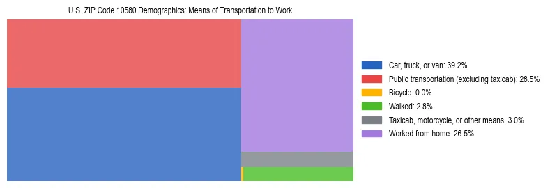 Treemap showing means of transportation to work distribution in US ZIP Code 10580.