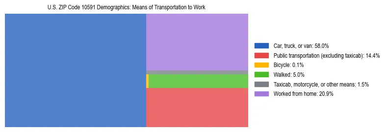 Treemap showing means of transportation to work distribution in US ZIP Code 10591.