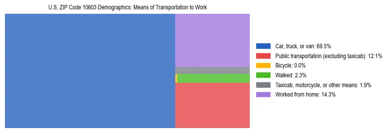 Treemap showing means of transportation to work distribution in US ZIP Code 10603.