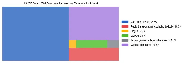 Treemap showing means of transportation to work distribution in US ZIP Code 10605.