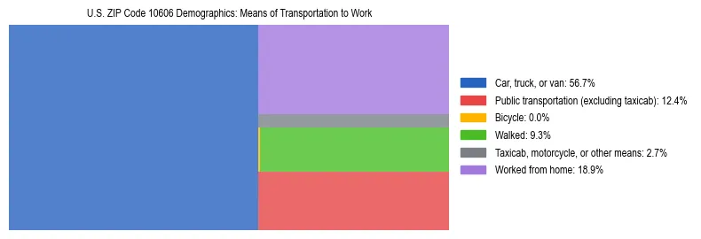 Treemap showing means of transportation to work distribution in US ZIP Code 10606.