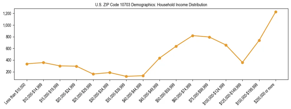 Horizontal bar chart showing household income distribution in US ZIP Code 10703.