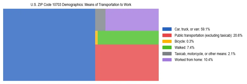 Treemap showing means of transportation to work distribution in US ZIP Code 10703.