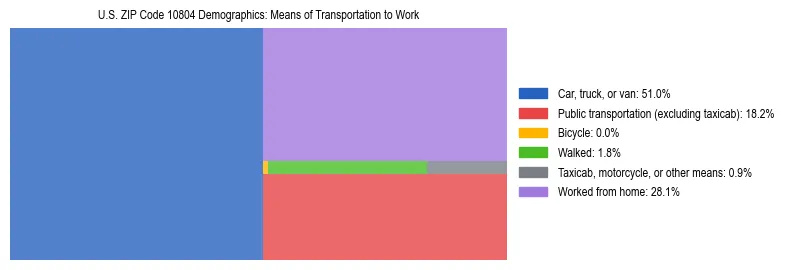 Treemap showing means of transportation to work distribution in US ZIP Code 10804.