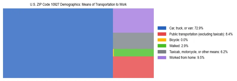 Treemap showing means of transportation to work distribution in US ZIP Code 10927.