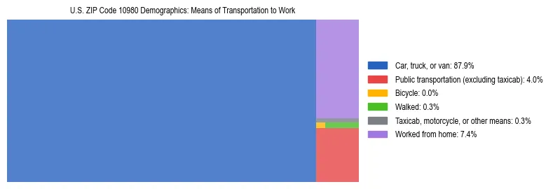 Treemap showing means of transportation to work distribution in US ZIP Code 10980.