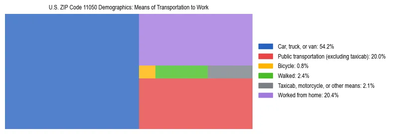 Treemap showing means of transportation to work distribution in US ZIP Code 11050.
