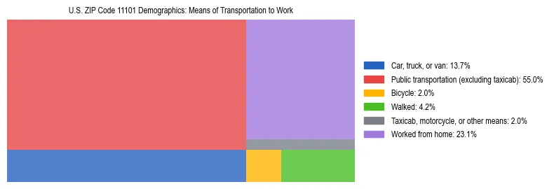 Treemap showing means of transportation to work distribution in US ZIP Code 11101.