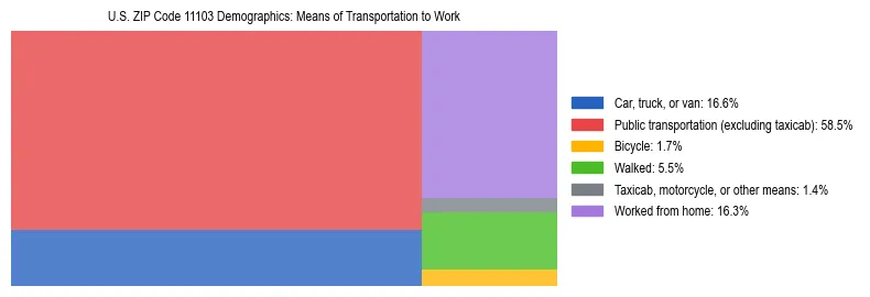 Treemap showing means of transportation to work distribution in US ZIP Code 11103.