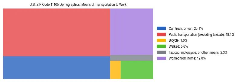 Treemap showing means of transportation to work distribution in US ZIP Code 11105.