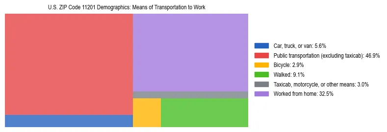 Treemap showing means of transportation to work distribution in US ZIP Code 11201.
