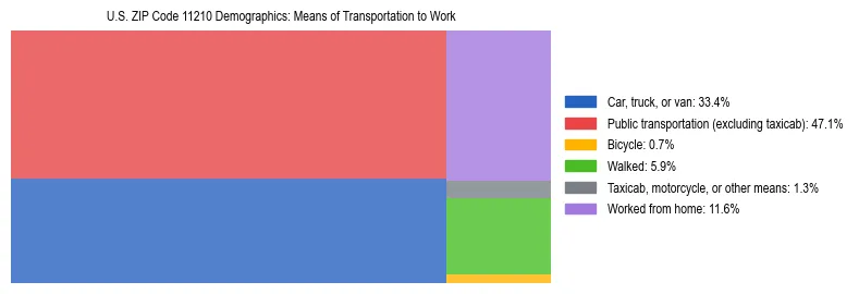 Treemap showing means of transportation to work distribution in US ZIP Code 11210.