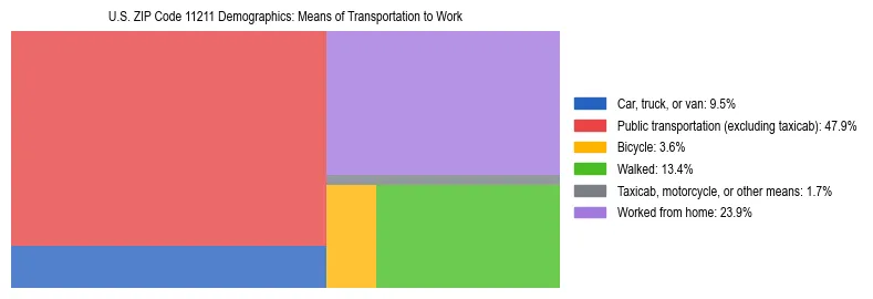 Treemap showing means of transportation to work distribution in US ZIP Code 11211.