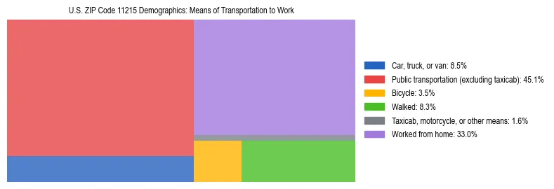 Treemap showing means of transportation to work distribution in US ZIP Code 11215.