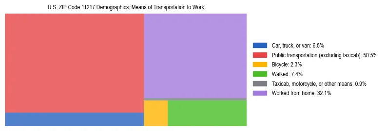 Treemap showing means of transportation to work distribution in US ZIP Code 11217.