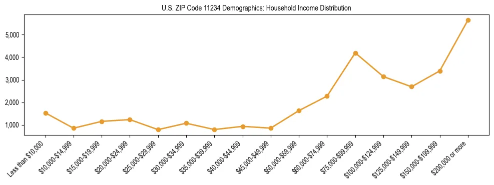 Horizontal bar chart showing household income distribution in US ZIP Code 11234.