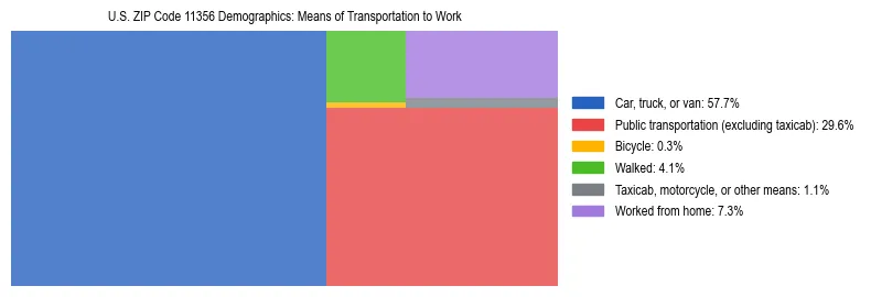 Treemap showing means of transportation to work distribution in US ZIP Code 11356.