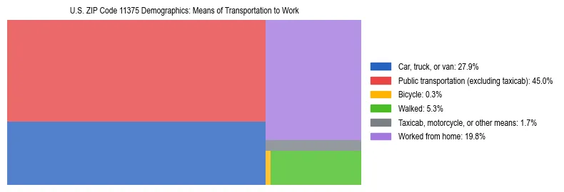 Treemap showing means of transportation to work distribution in US ZIP Code 11375.
