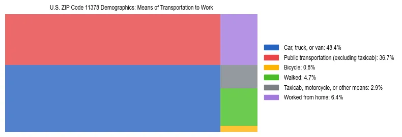 Treemap showing means of transportation to work distribution in US ZIP Code 11378.