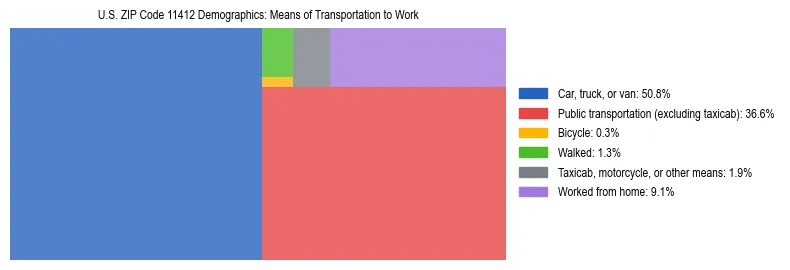 Treemap showing means of transportation to work distribution in US ZIP Code 11412.