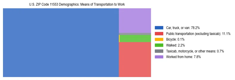 Treemap showing means of transportation to work distribution in US ZIP Code 11553.
