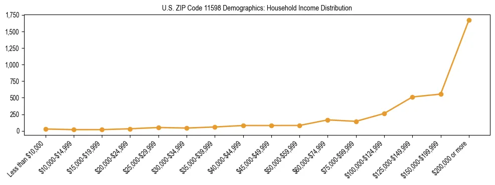 Horizontal bar chart showing household income distribution in US ZIP Code 11598.