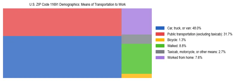 Treemap showing means of transportation to work distribution in US ZIP Code 11691.