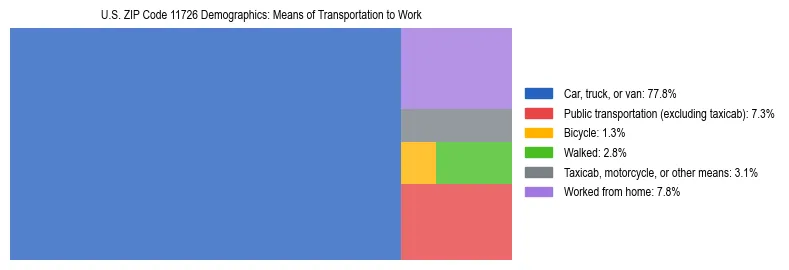 Treemap showing means of transportation to work distribution in US ZIP Code 11726.