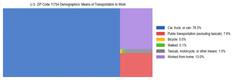 Treemap showing means of transportation to work distribution in US ZIP Code 11754.