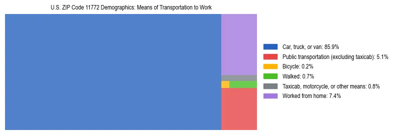 Treemap showing means of transportation to work distribution in US ZIP Code 11772.