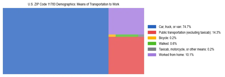 Treemap showing means of transportation to work distribution in US ZIP Code 11783.