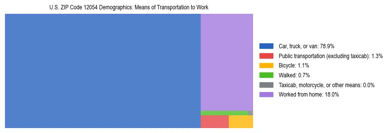 Treemap showing means of transportation to work distribution in US ZIP Code 12054.