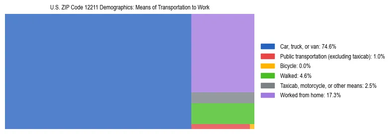 Treemap showing means of transportation to work distribution in US ZIP Code 12211.