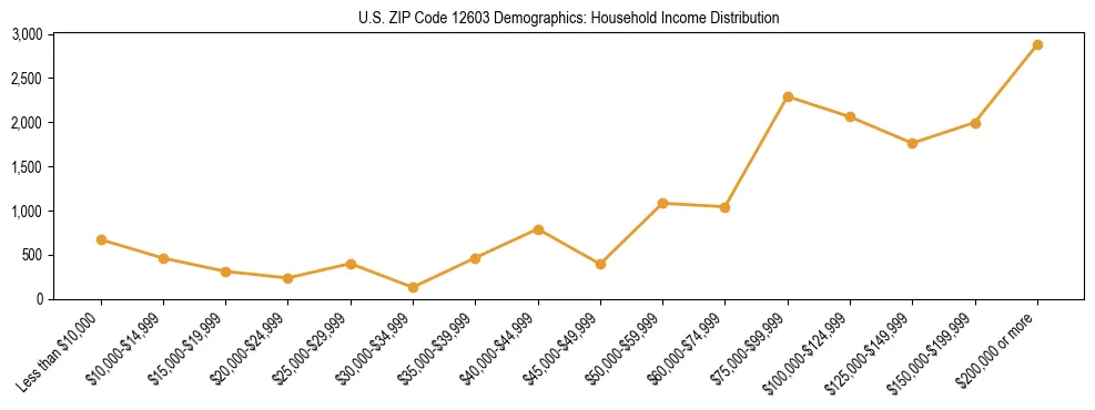 Horizontal bar chart showing household income distribution in US ZIP Code 12603.