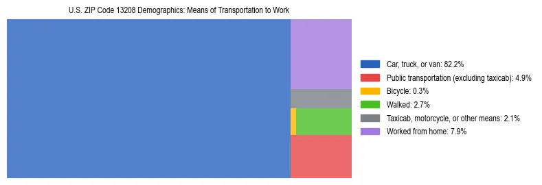 Treemap showing means of transportation to work distribution in US ZIP Code 13208.