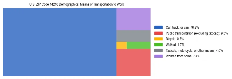Treemap showing means of transportation to work distribution in US ZIP Code 14210.