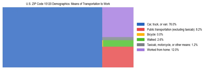 Treemap showing means of transportation to work distribution in US ZIP Code 15120.